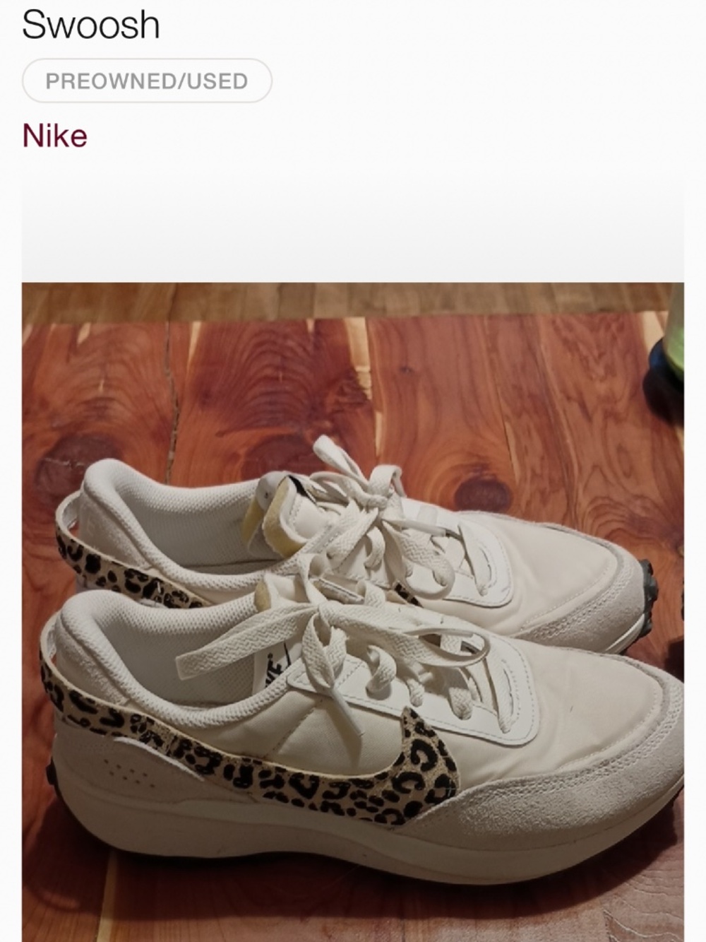 Nike Women’s Waffle Debut.  White with leopard swoosh